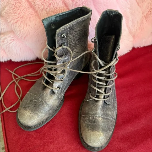 Paul Green Grey Shimmer Metalic leather Lace Up Boots  display picture 1